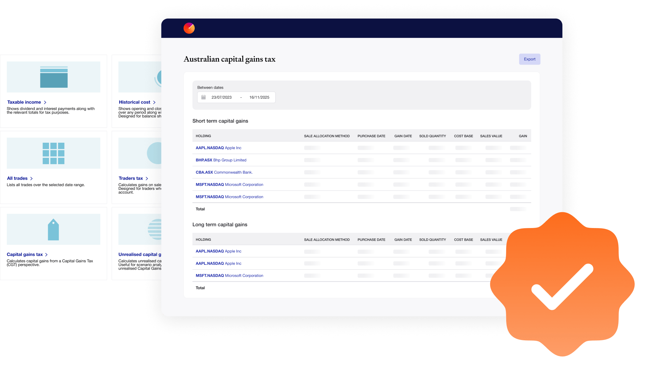 Capital gains tax reporting and tax optimization features in Sharesight