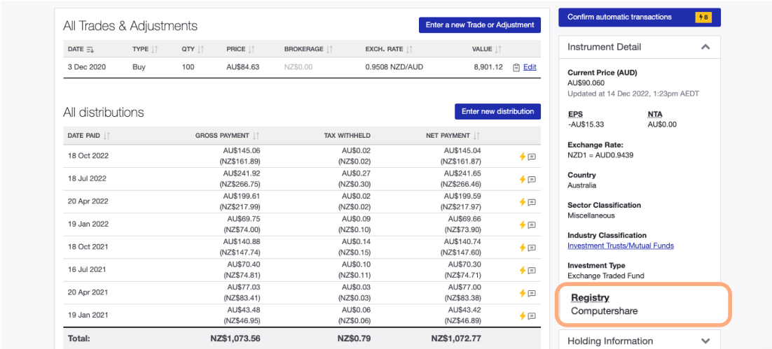 View share registry information